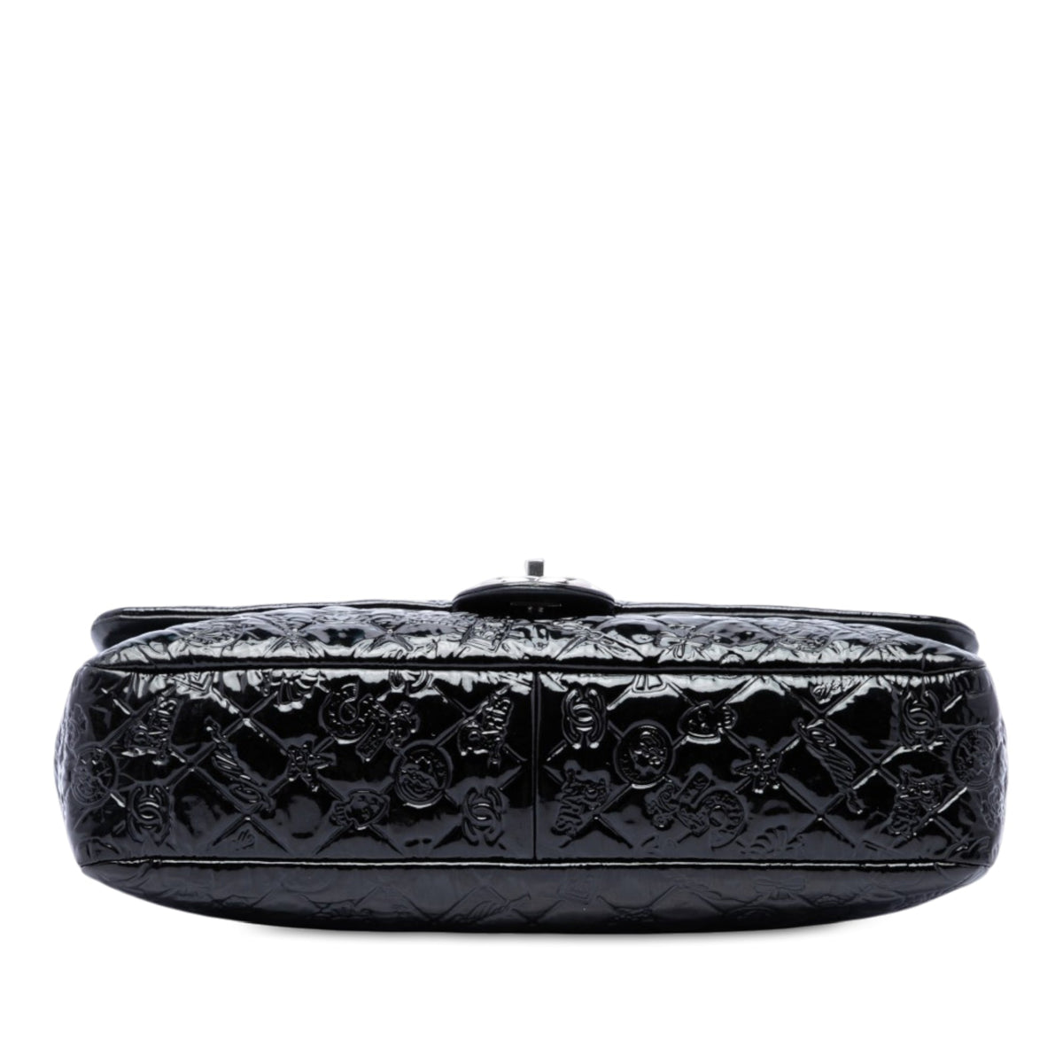 Chanel Jumbo Patent Embossed Lucky Symbols Flap — Black