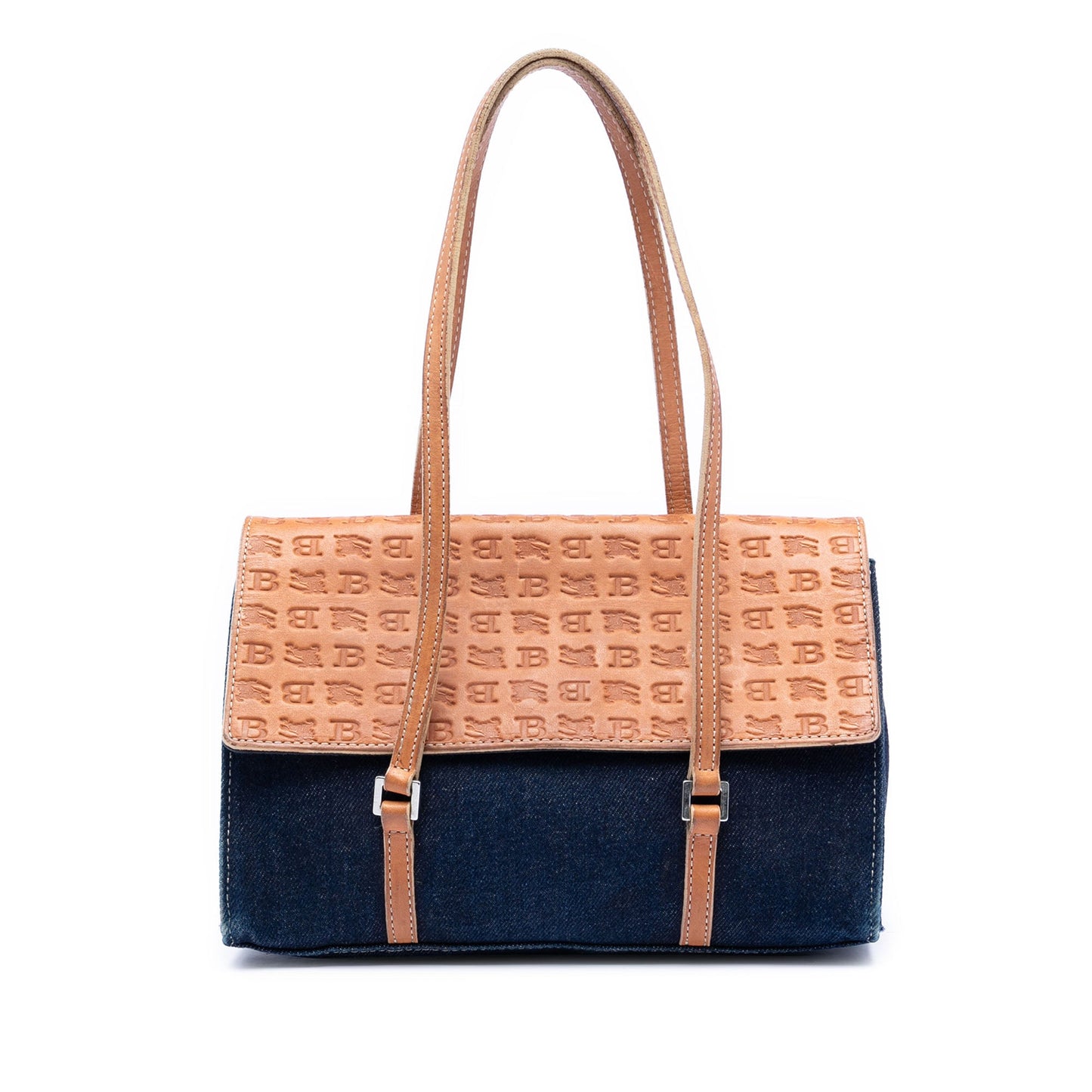 Denim and Embossed Leather Handbag