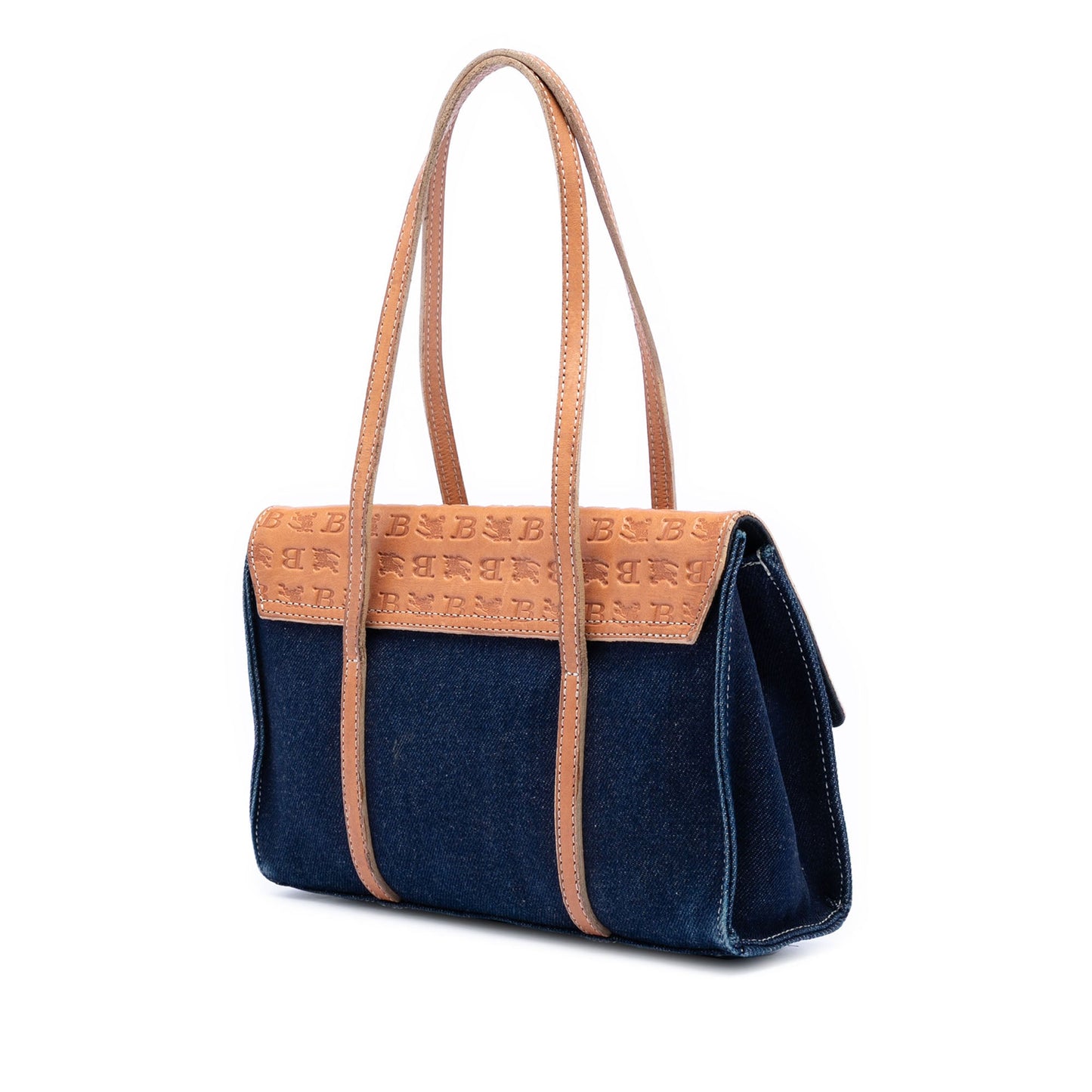 Denim and Embossed Leather Handbag
