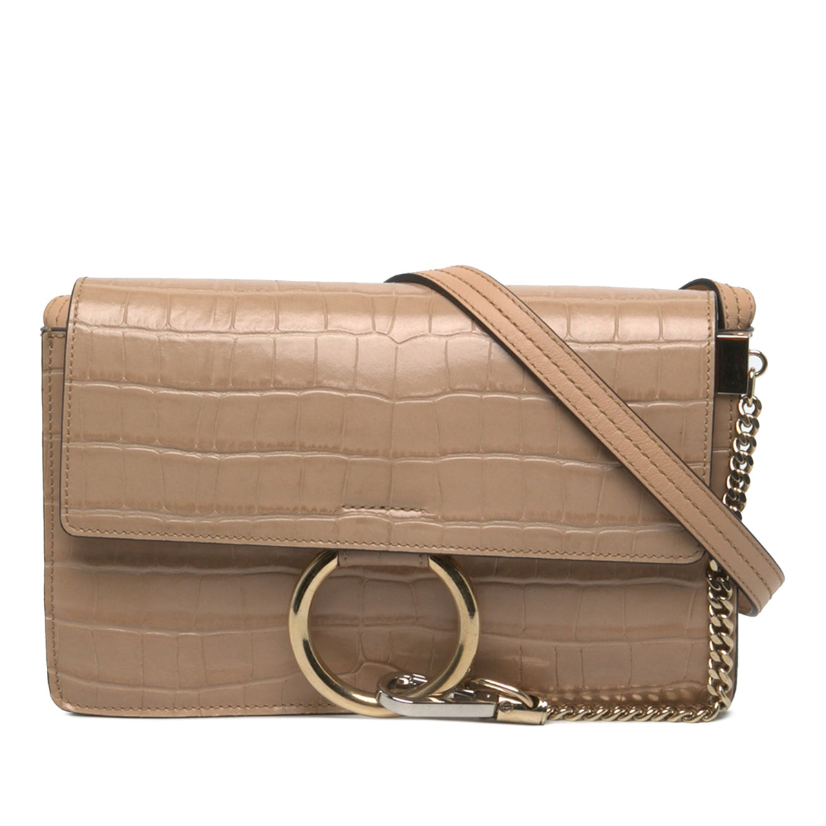 Chloé Small Croc Embossed Leather Faye Crossbody — Beige