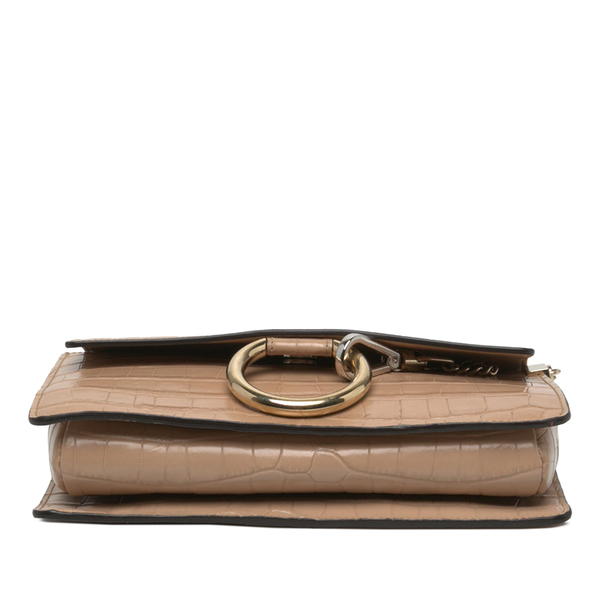 Chloé Small Croc Embossed Leather Faye Crossbody — Beige