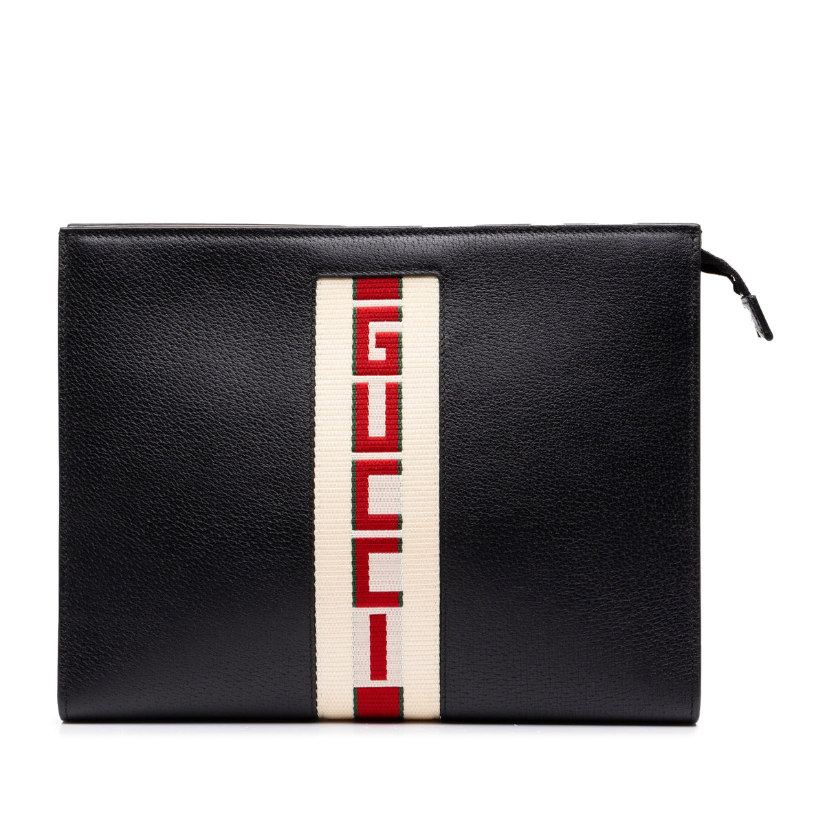 Gucci Calfskin Logo Stripe New Web Clutch — Black