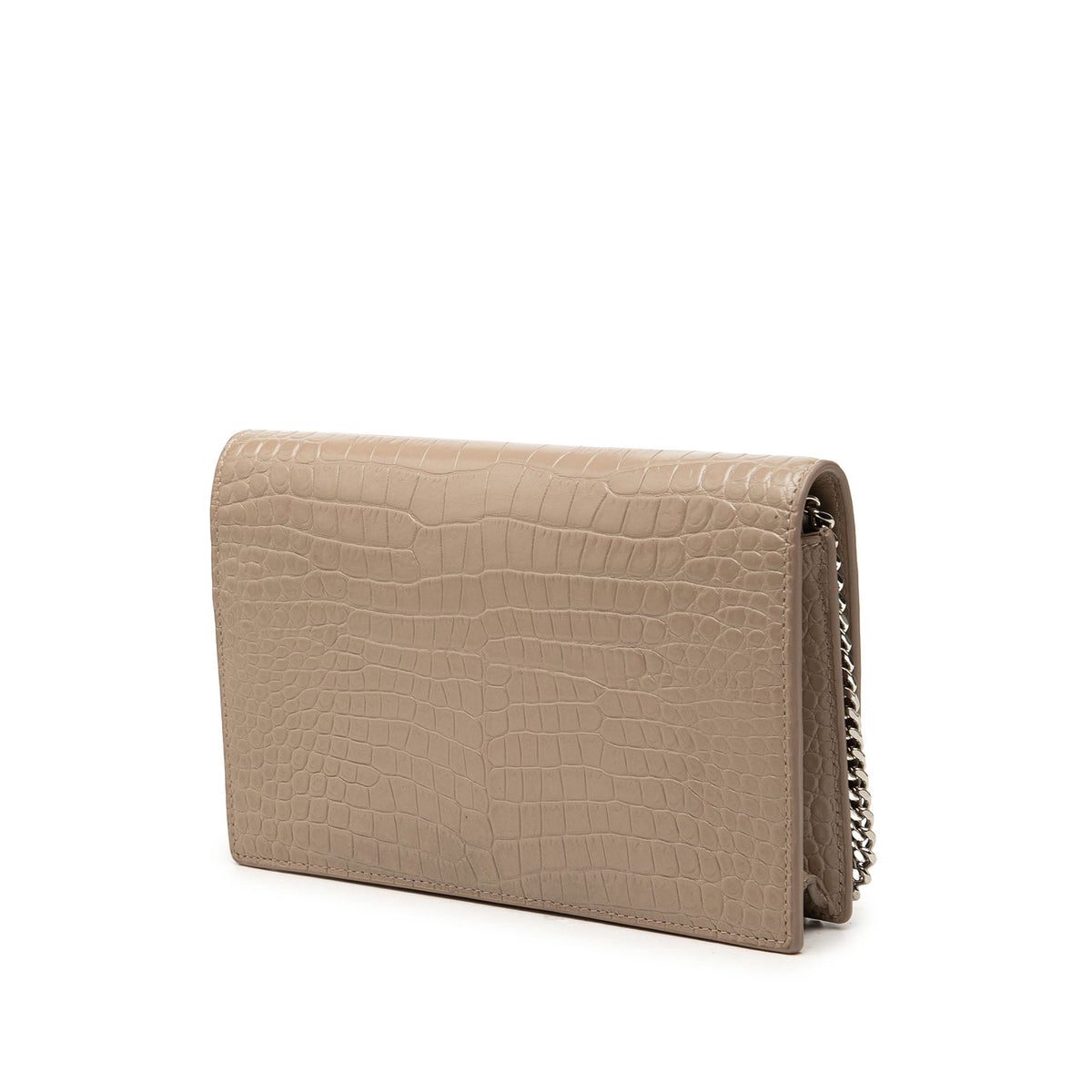 Saint Laurent Small Croc Embossed Leather Monogram Kate Tassel Crossbody — Brown