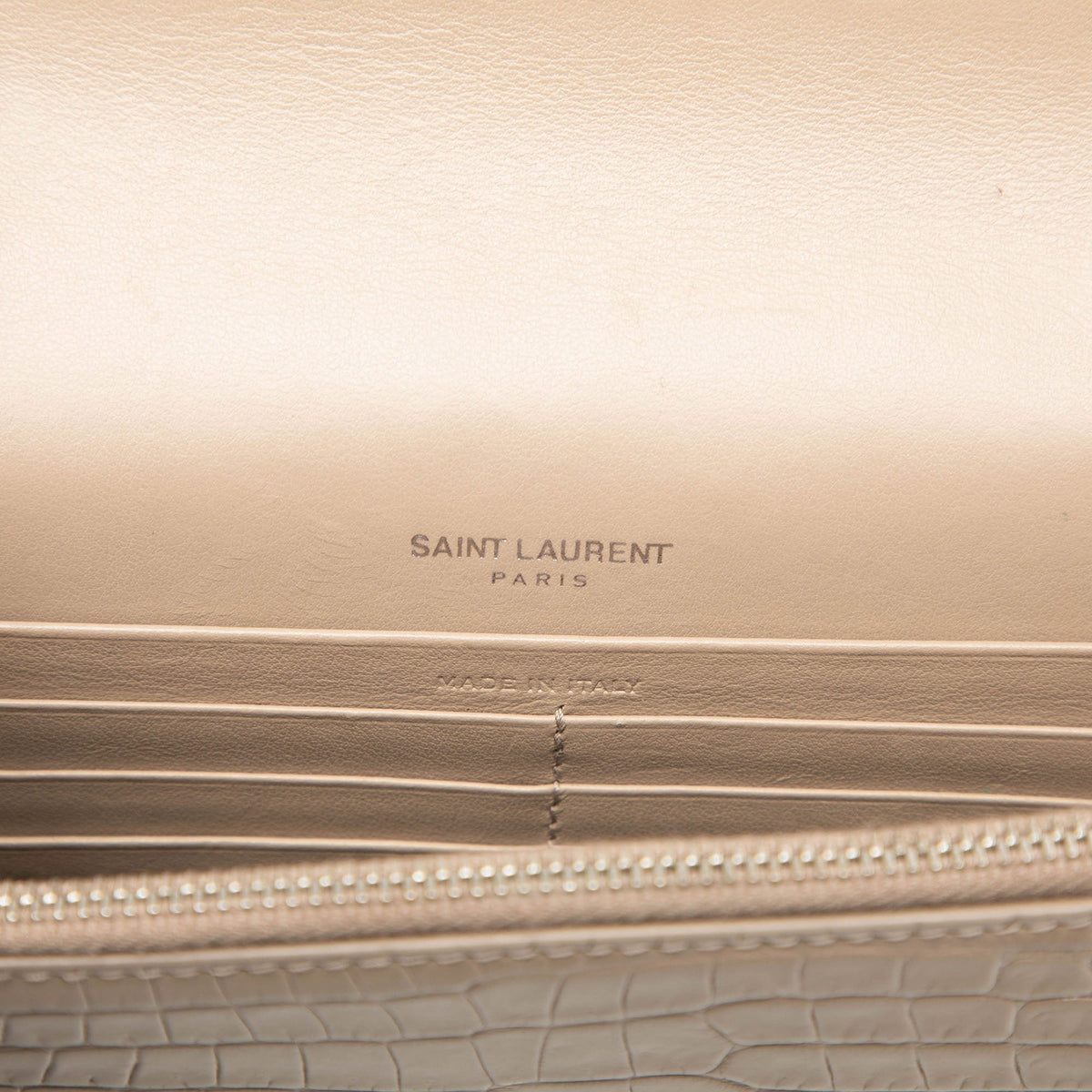 Saint Laurent Small Croc Embossed Leather Monogram Kate Tassel Crossbody — Brown
