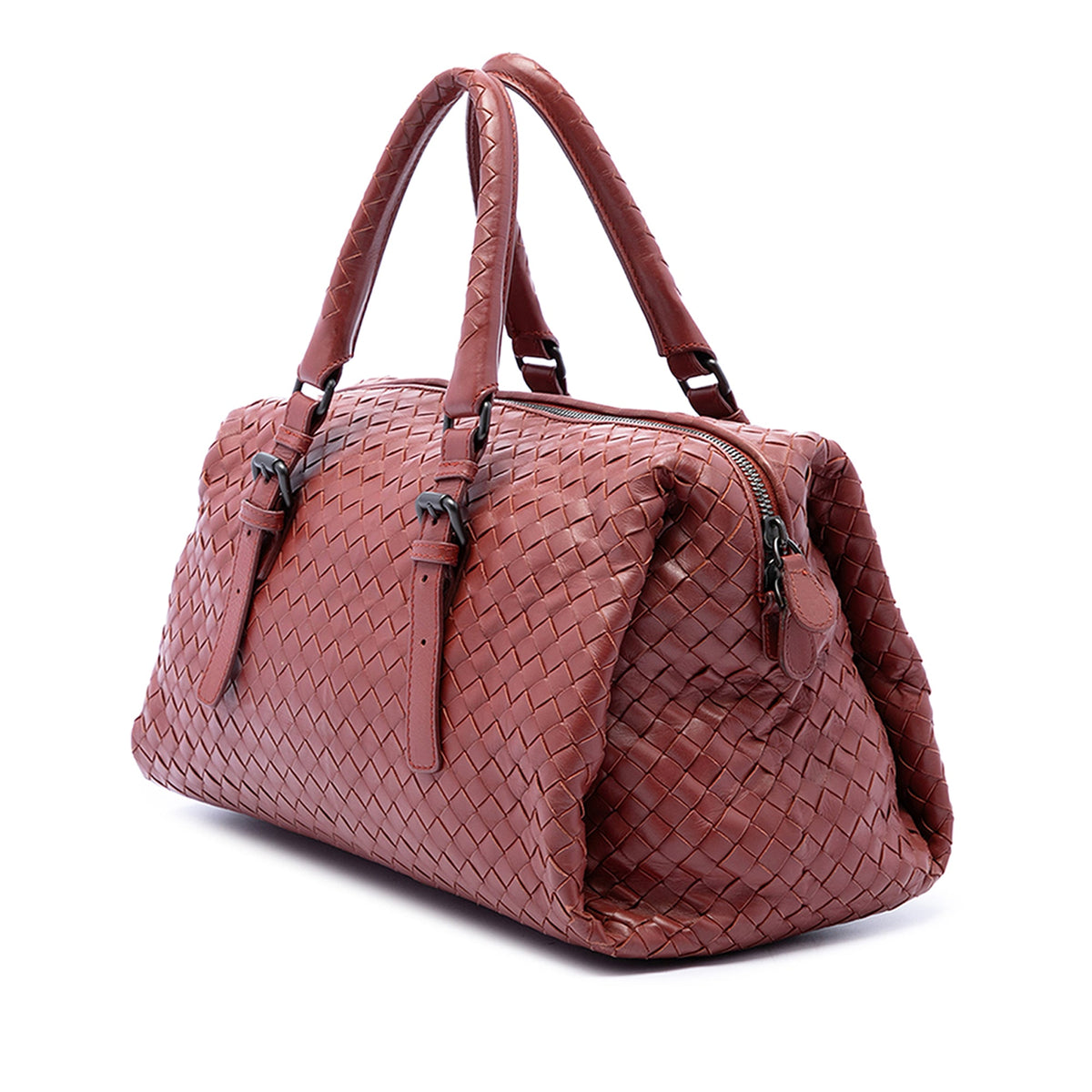 Bottega Veneta Nappa Intrecciato Boston Bag — Red