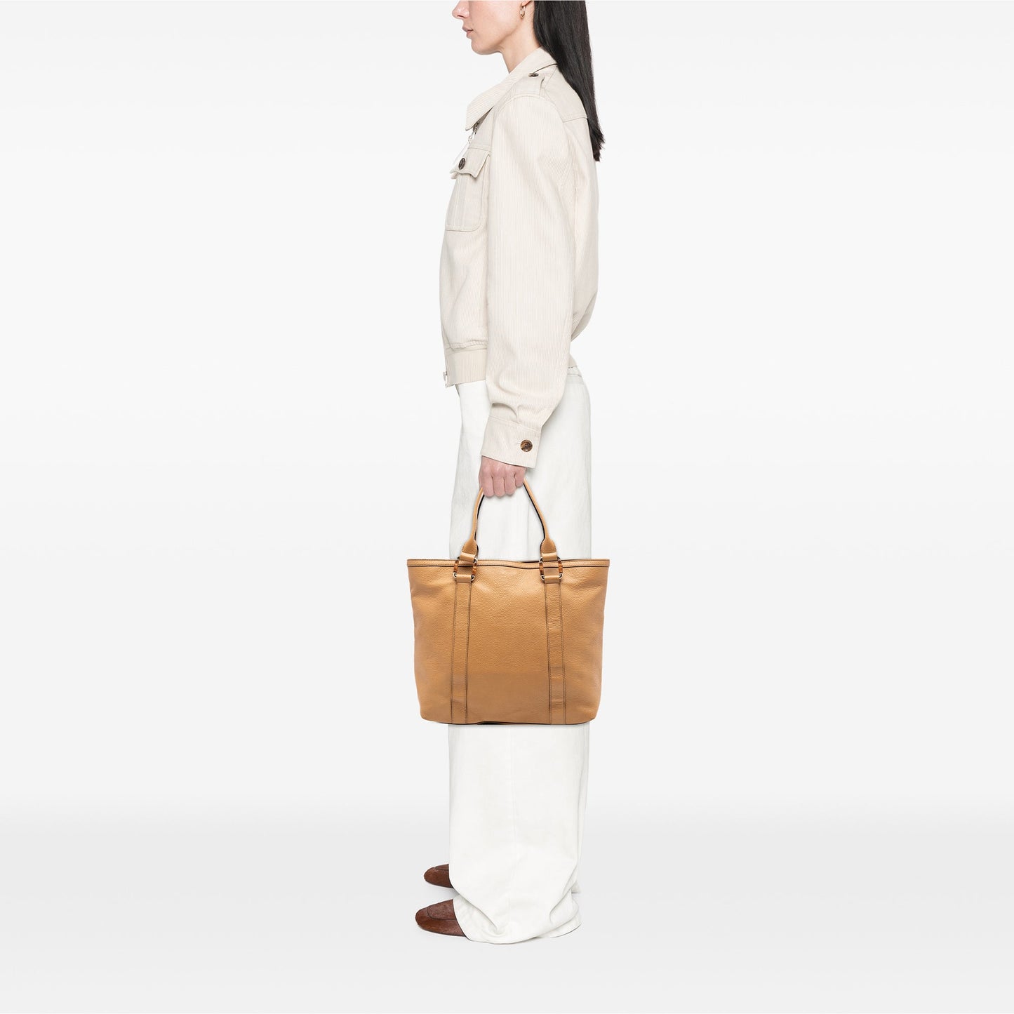 Gucci Grained Calfskin Bamboo Shopper Tote