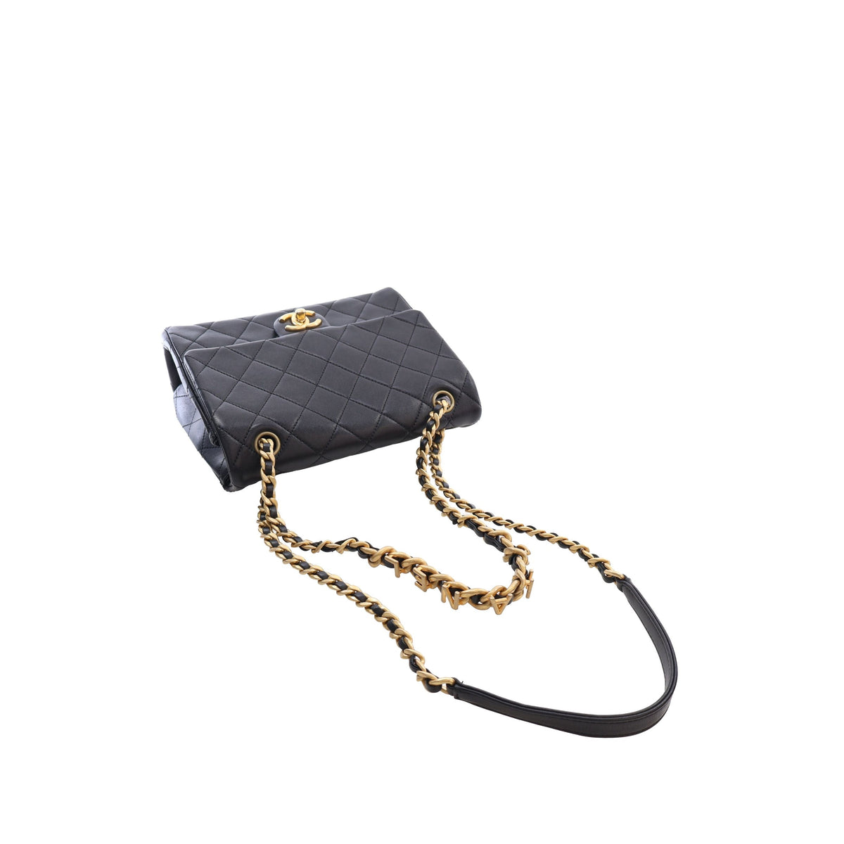 Chanel Quilted Lambskin Logo Letters Chanel Touch Chain Flap — Black