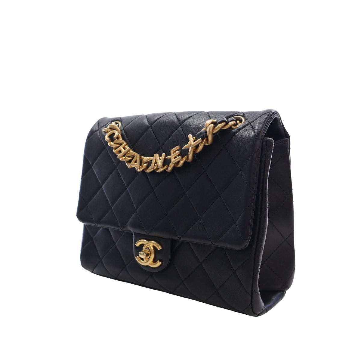Chanel Quilted Lambskin Logo Letters Chanel Touch Chain Flap — Black
