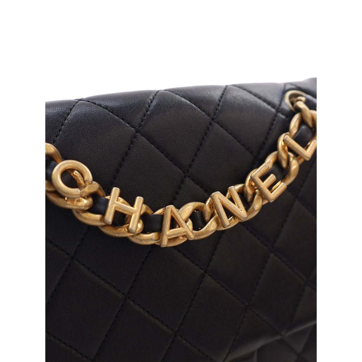 Chanel Quilted Lambskin Logo Letters Chanel Touch Chain Flap — Black