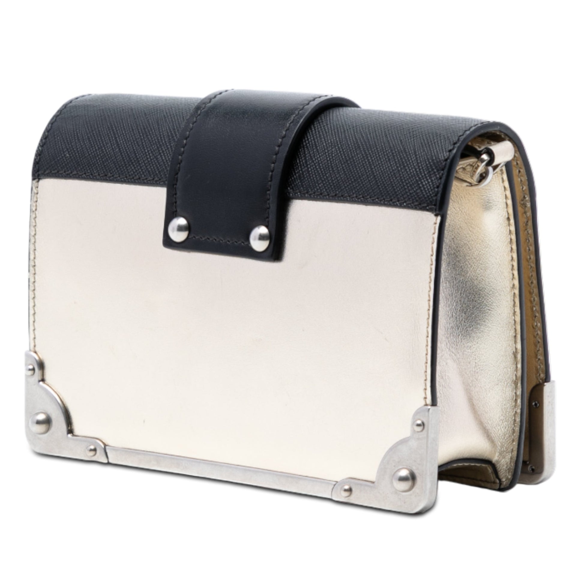 Prada Saffiano Trimmed Metallic Vitello Cahier Bag