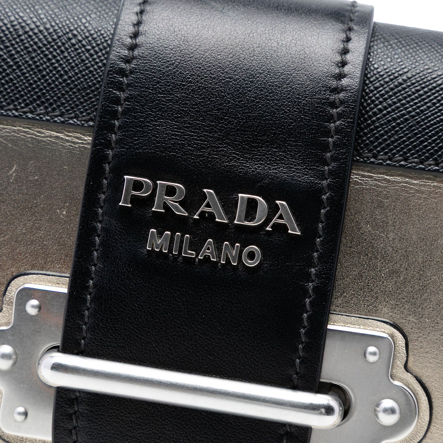 Prada Saffiano Trimmed Metallic Vitello Cahier Bag