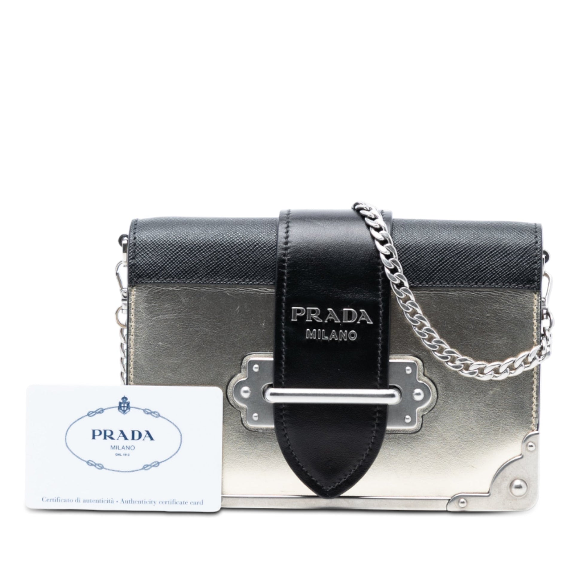 Prada Saffiano Trimmed Metallic Vitello Cahier Bag