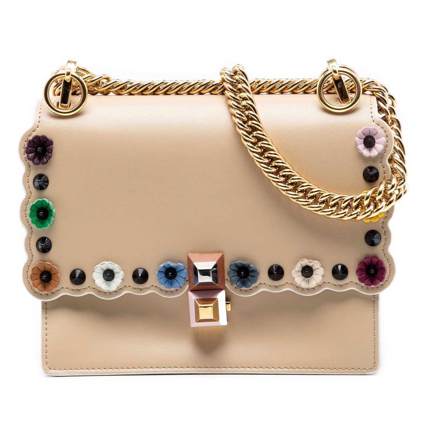Fendi Mini Scalloped Leather and Studded Floral Kan I Crossbody