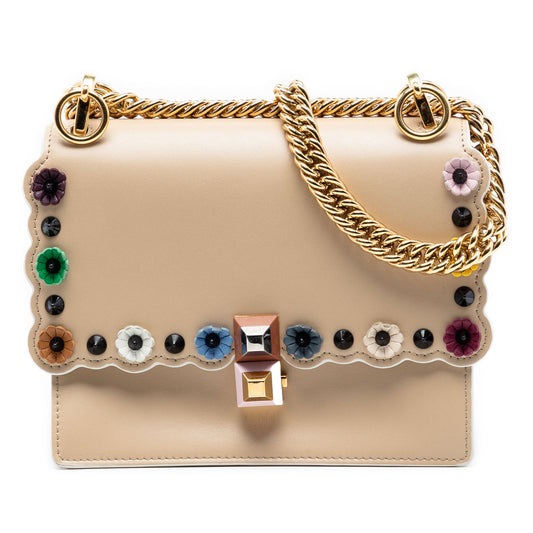 Fendi Mini Scalloped Leather and Studded Floral Kan I Crossbody