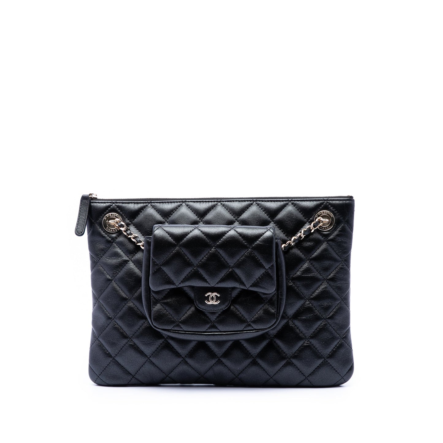 Chanel CC Quilted Lambskin Pouch with Mini Flap Purse