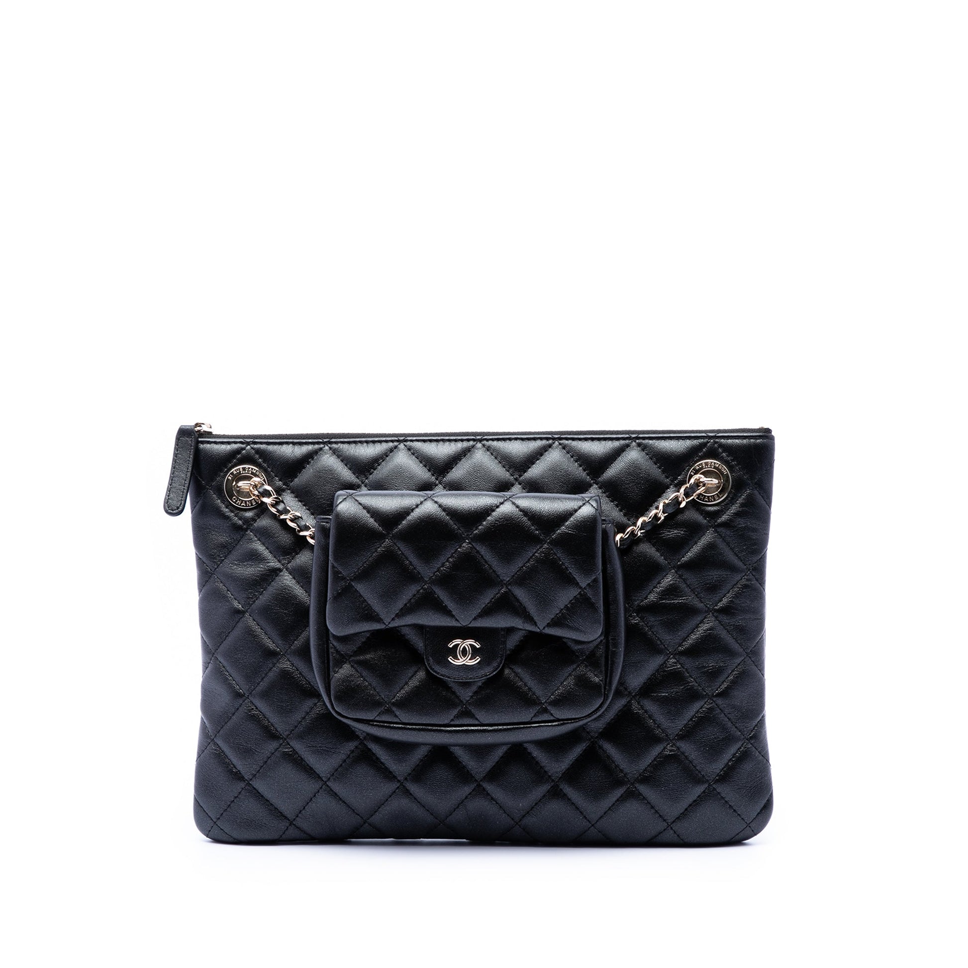 Chanel CC Quilted Lambskin Pouch with Mini Flap Purse
