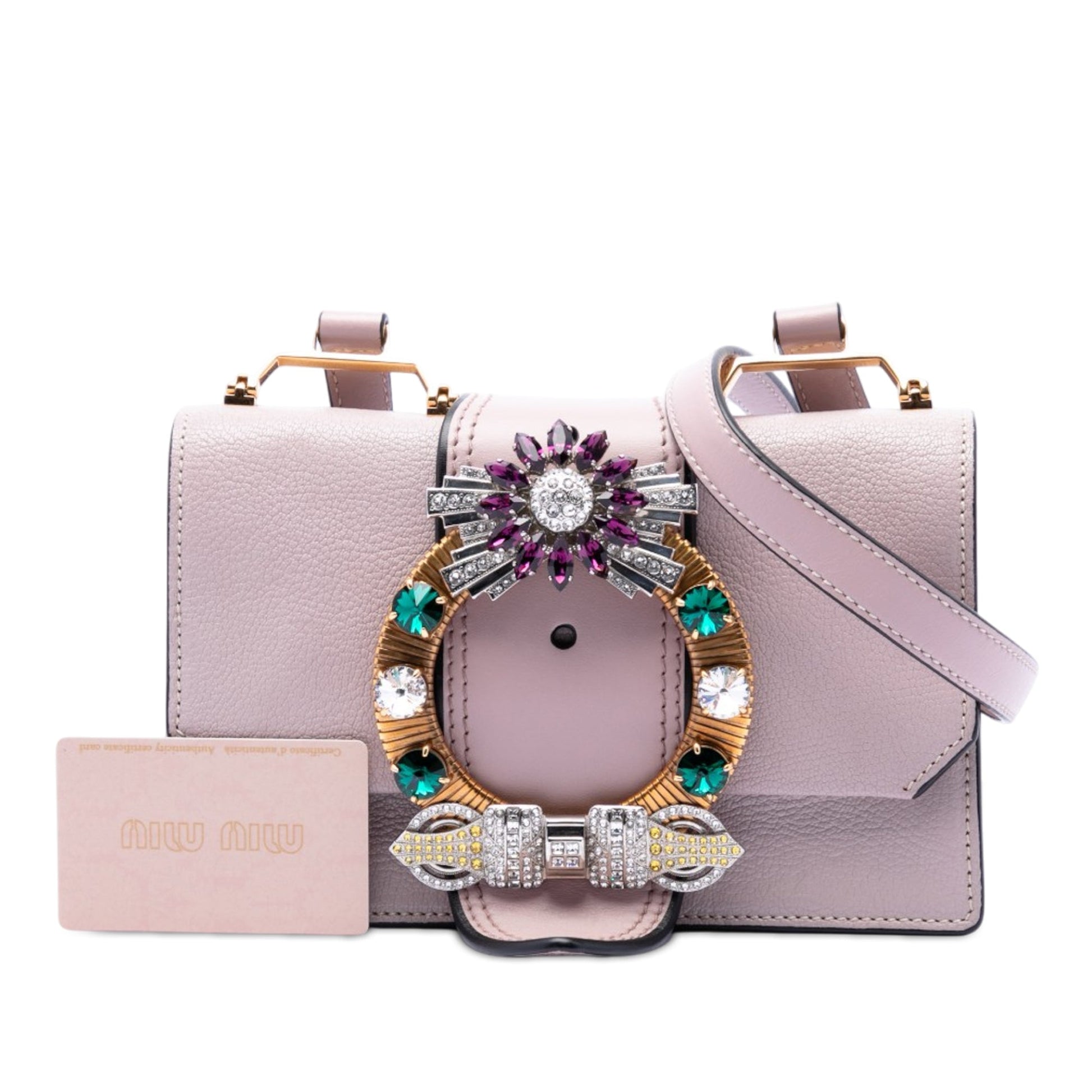Miu Miu Goatskin Madras Soft Calf Crystal Embellished Crossbody