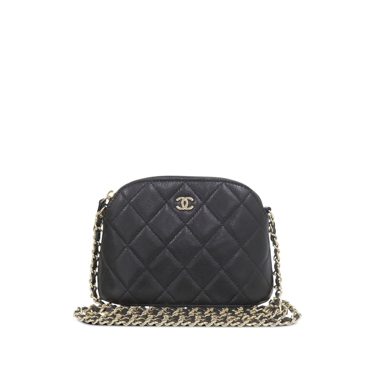 Chanel CC Caviar Dome Zip Clutch on Chain — Black