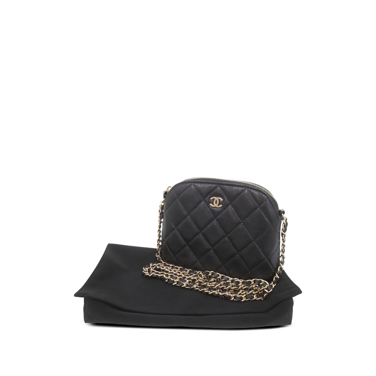 Chanel CC Caviar Dome Zip Clutch on Chain — Black