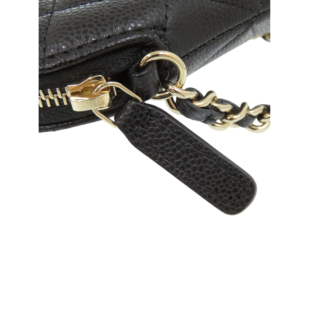 Chanel CC Caviar Dome Zip Clutch on Chain — Black