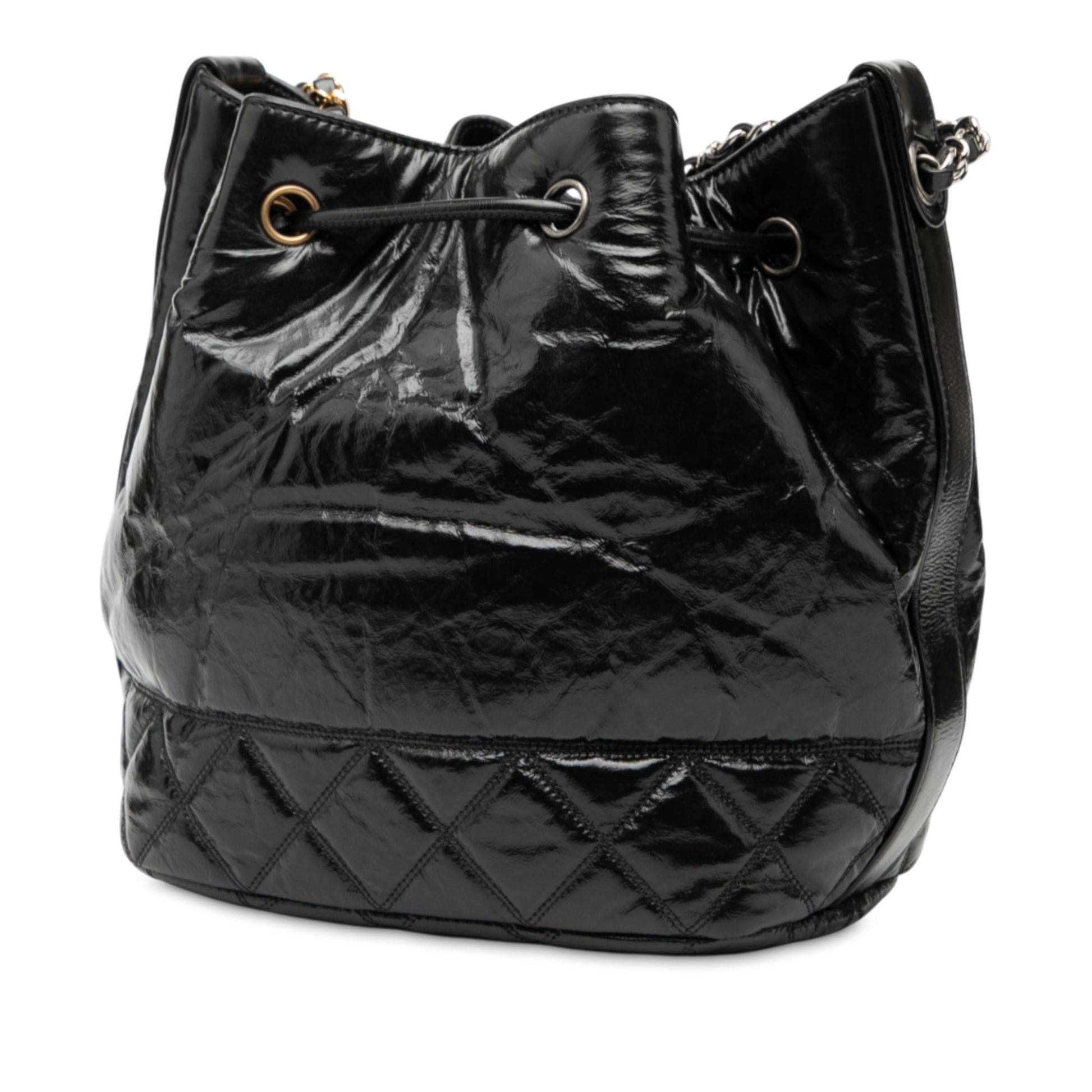 Chanel Shiny Aged Calfskin CC Chain Drawstring Bucket Bag