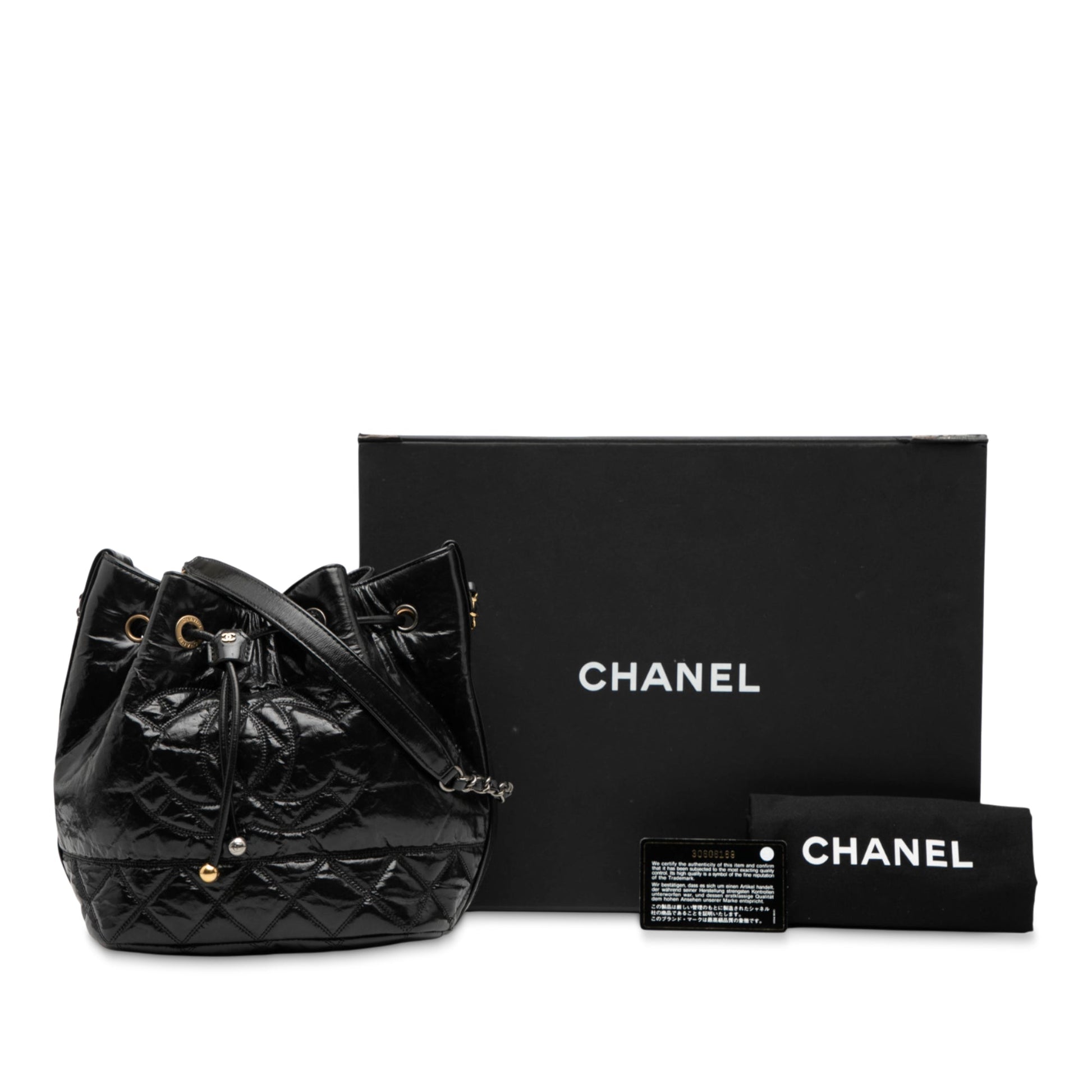 Chanel Shiny Aged Calfskin CC Chain Drawstring Bucket Bag
