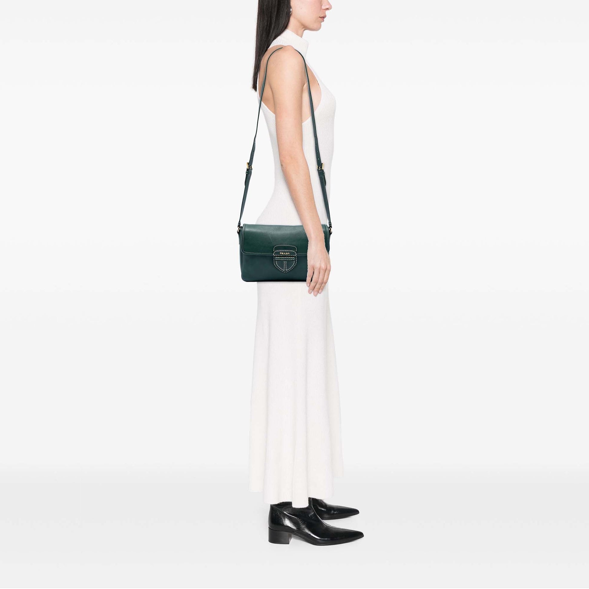 Prada City Calf Push Lock Flap Crossbody