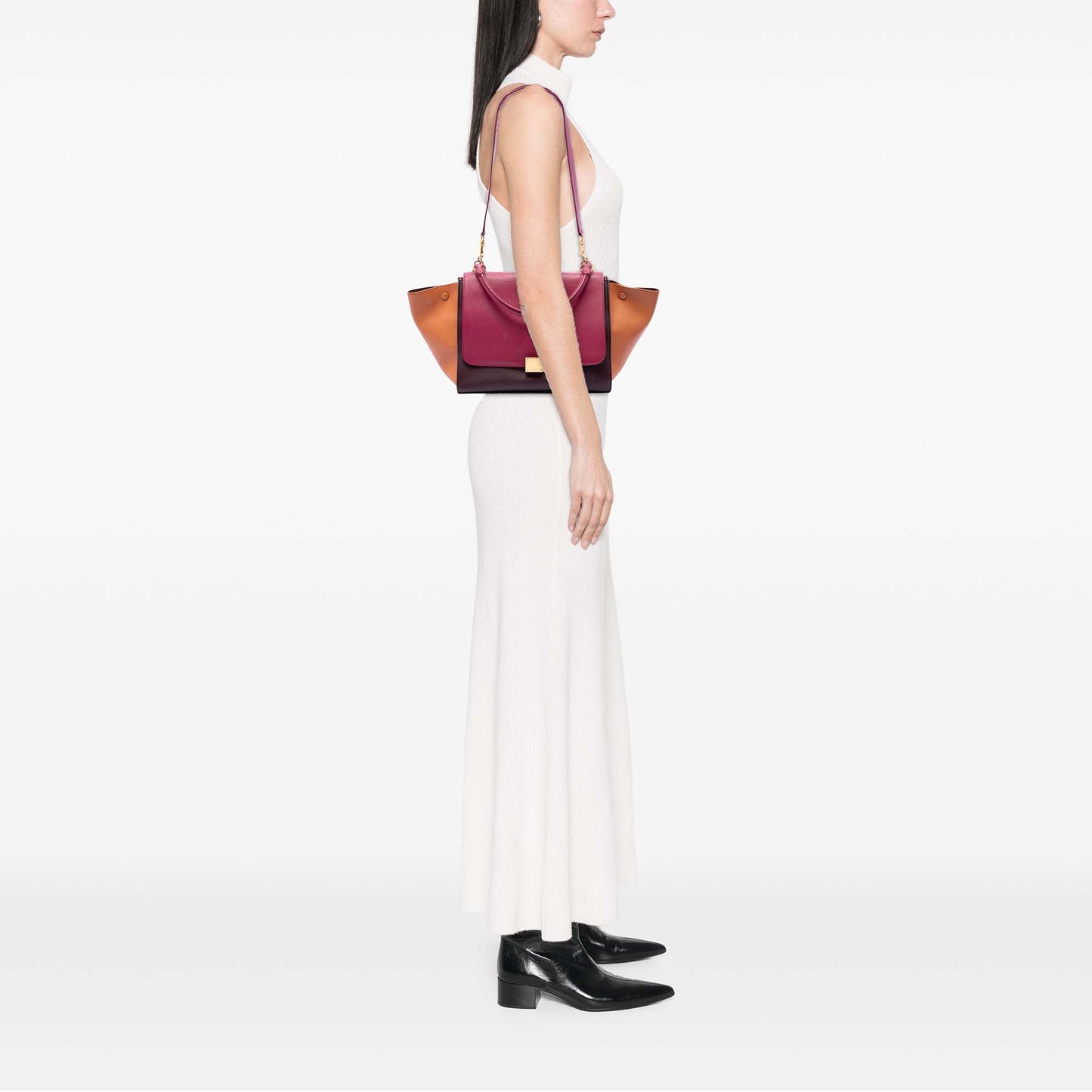 Celine Medium Tricolor Leather Trapeze Satchel