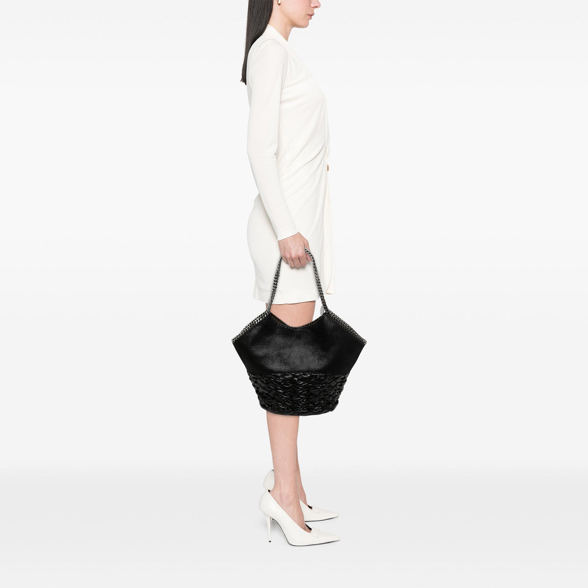 Stella McCartney Large Shaggy Deer Falabella Tote — Black