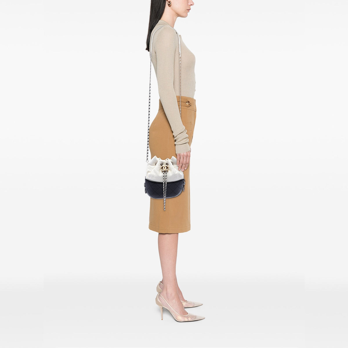 Chanel Small Bicolor Quilted Calfskin Gabrielle Bucket Bag