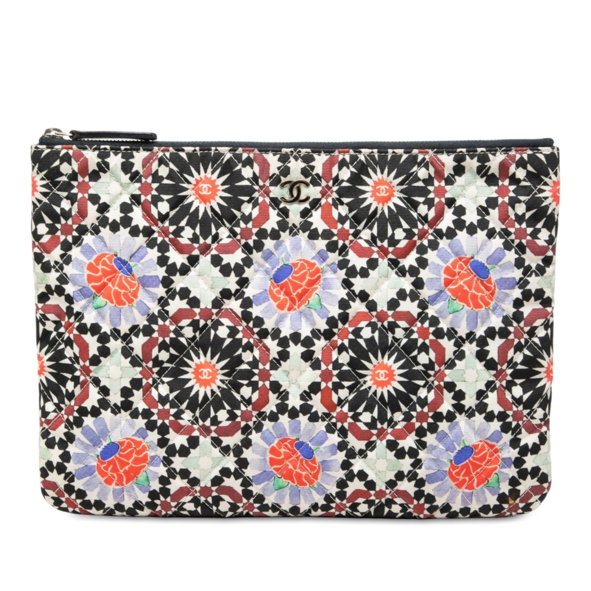 Chanel Dubai Paris Medium Quilted Printed Canvas O Case Clutch