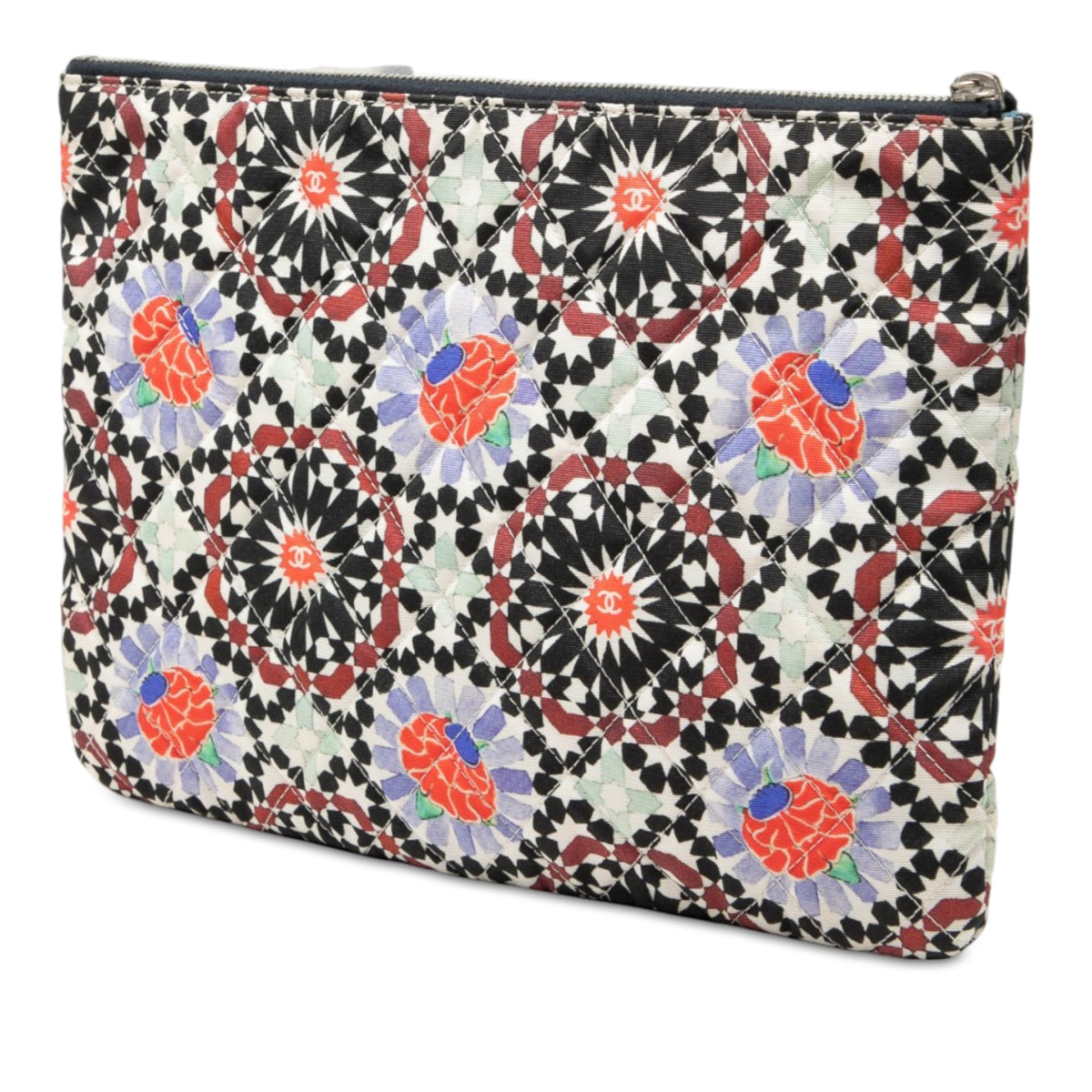 Chanel Dubai Paris Medium Quilted Printed Canvas O Case Clutch