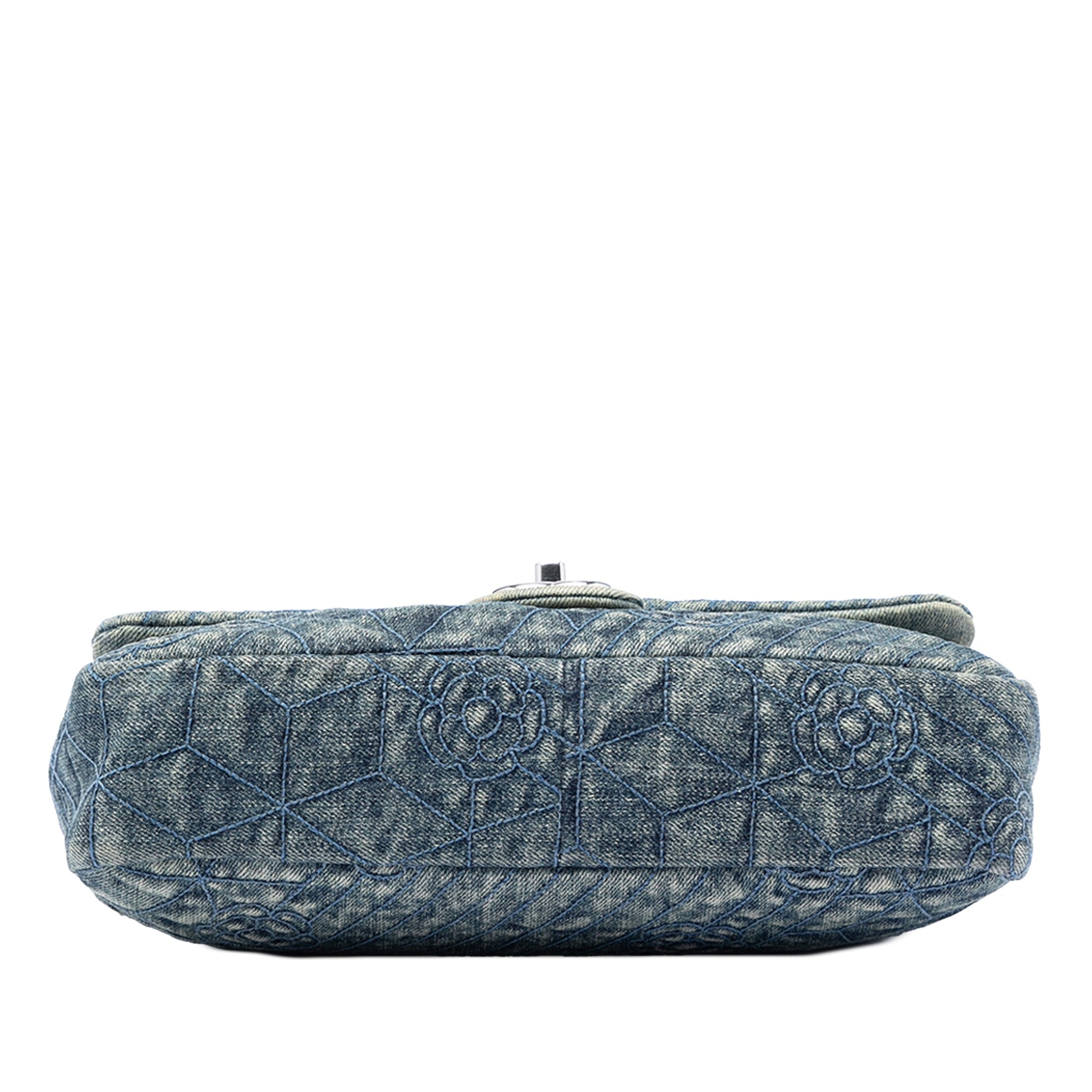 Chanel Medium Embroidered Denim Camellia Flap