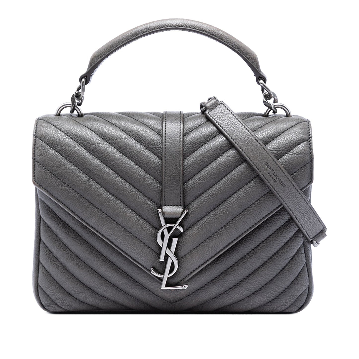 Saint Laurent Medium Chevron Sheepskin Monogram College Satchel