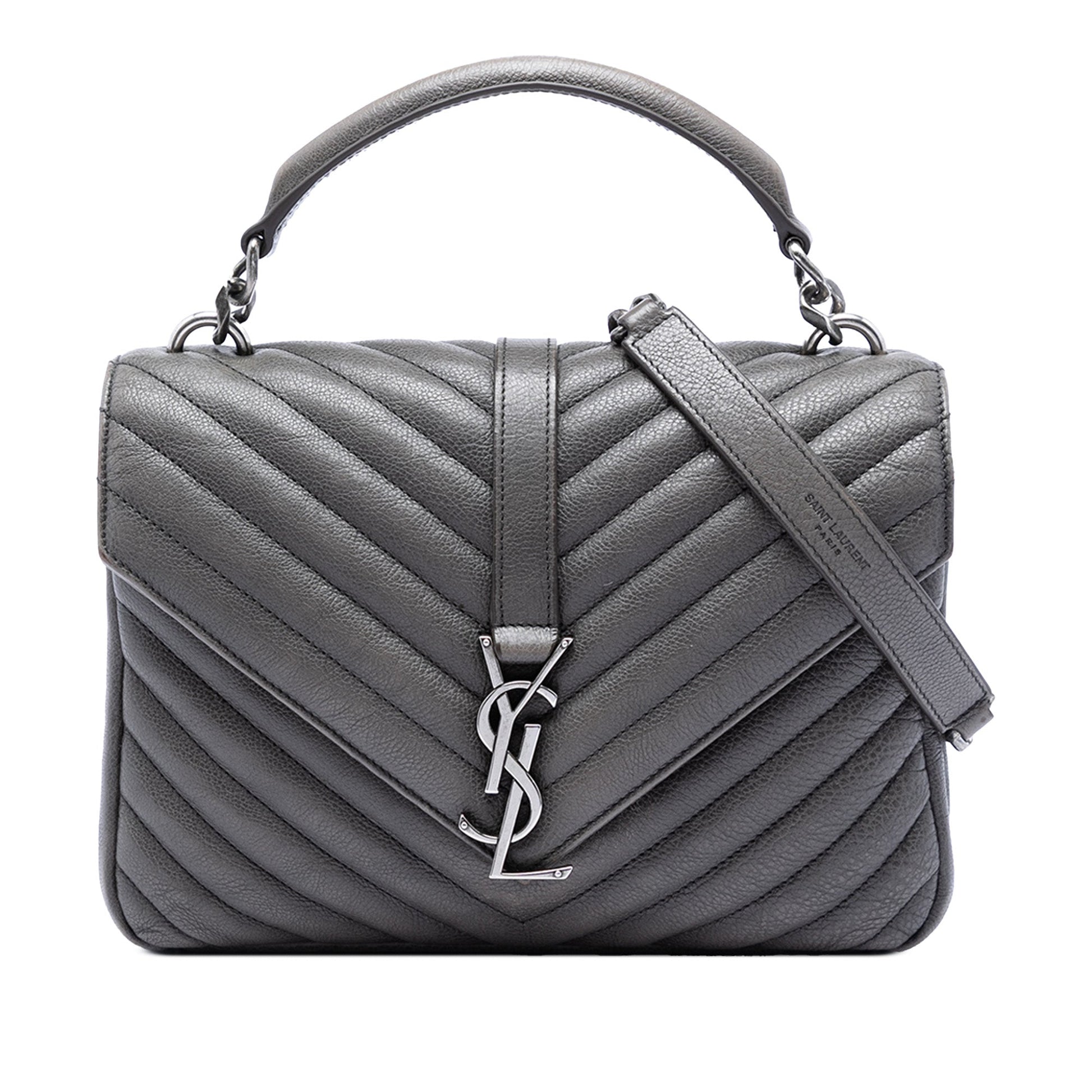 Saint Laurent Medium Chevron Sheepskin Monogram College Satchel