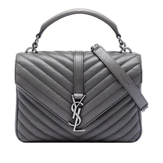 Saint Laurent Medium Chevron Sheepskin Monogram College Satchel