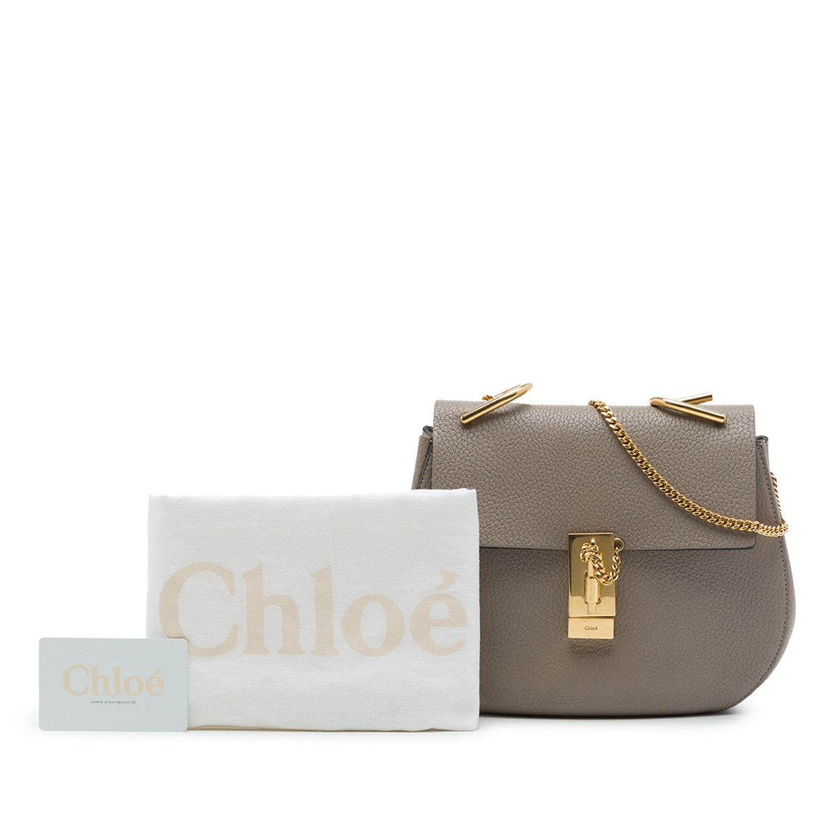 Chloé Small Grained Calfskin Drew Crossbody — Brown