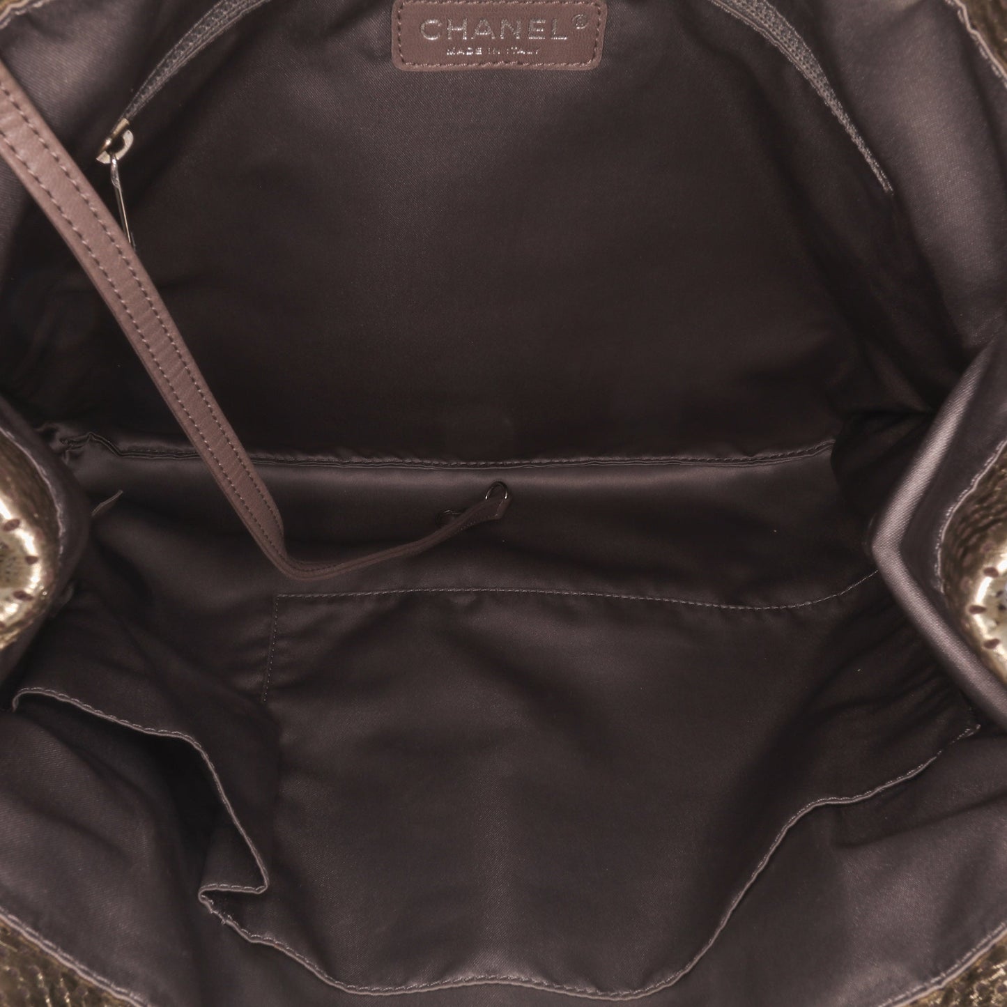 Chanel Perforated Crackled Metallic Calfskin Drill Tote