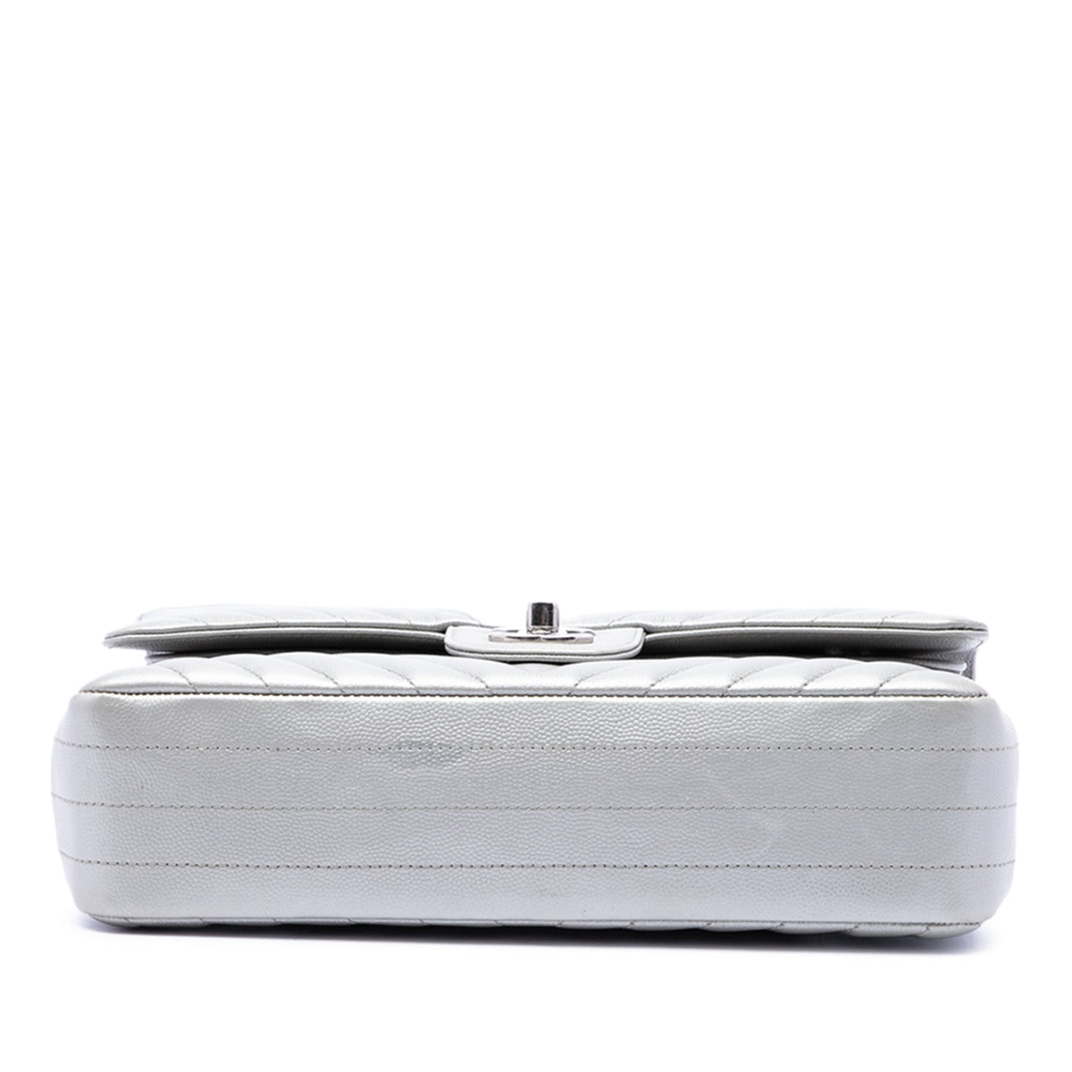 Chanel Medium Classic Chevron Caviar Double Flap — Silver