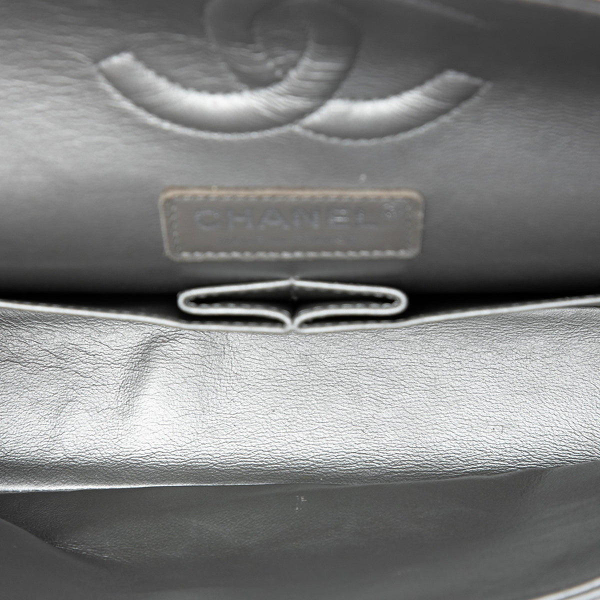 Chanel Medium Classic Chevron Caviar Double Flap — Silver