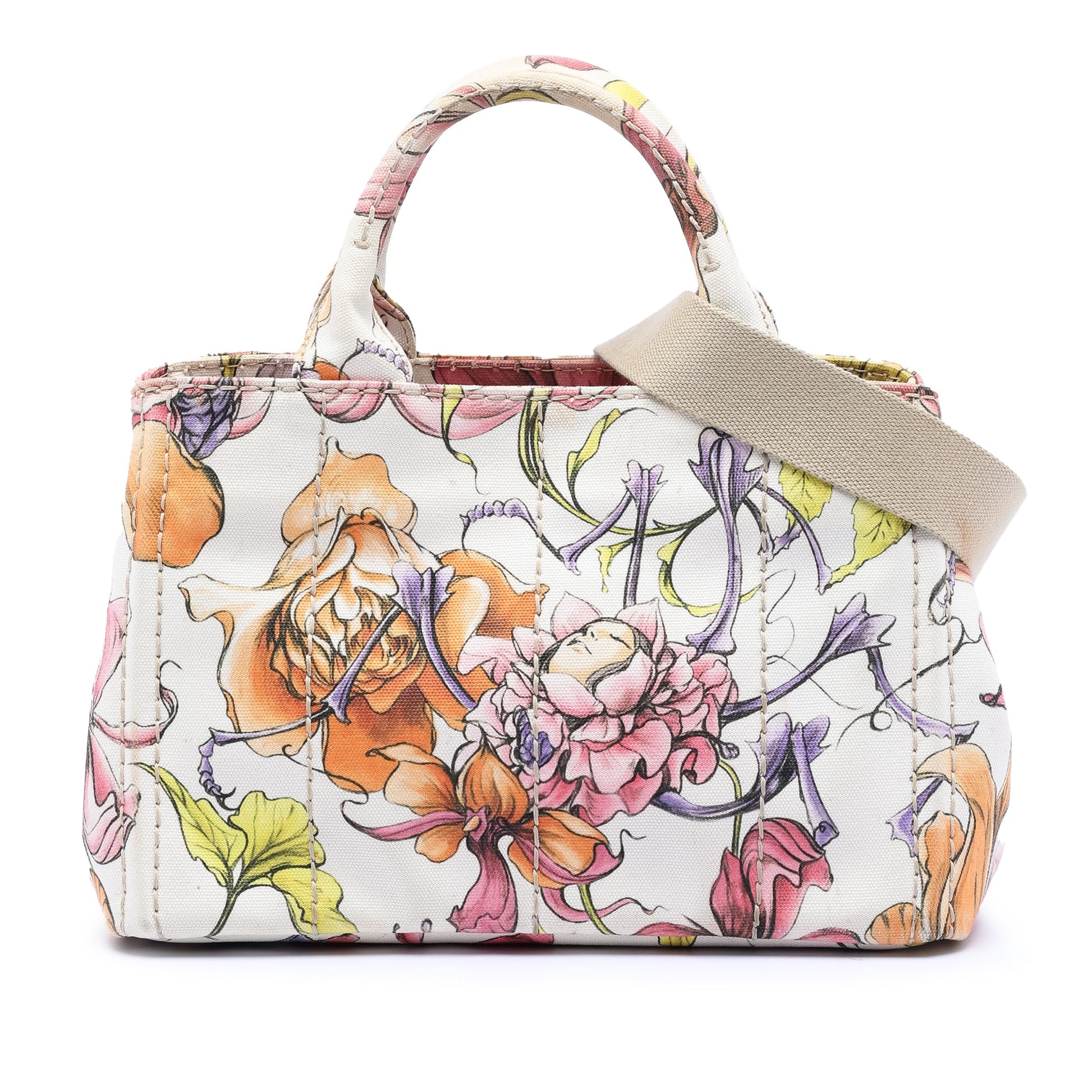 Prada Small Floral Printed Canvas Canapa Satchel