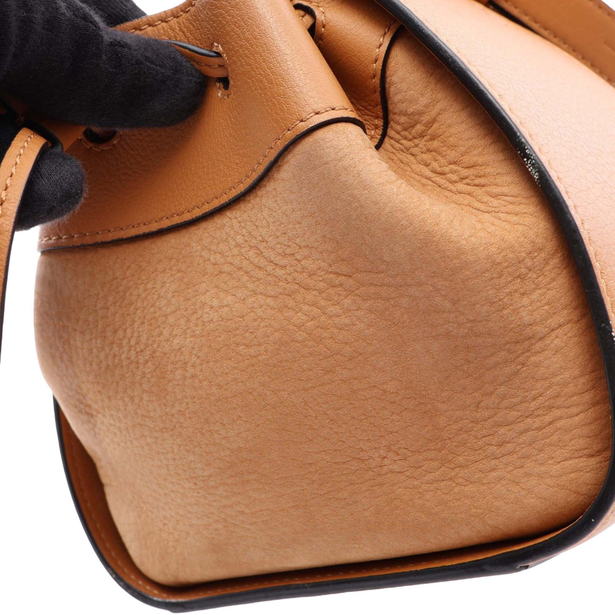 LOEWE Mini Leather Drawstring Hammock Bag — Brown