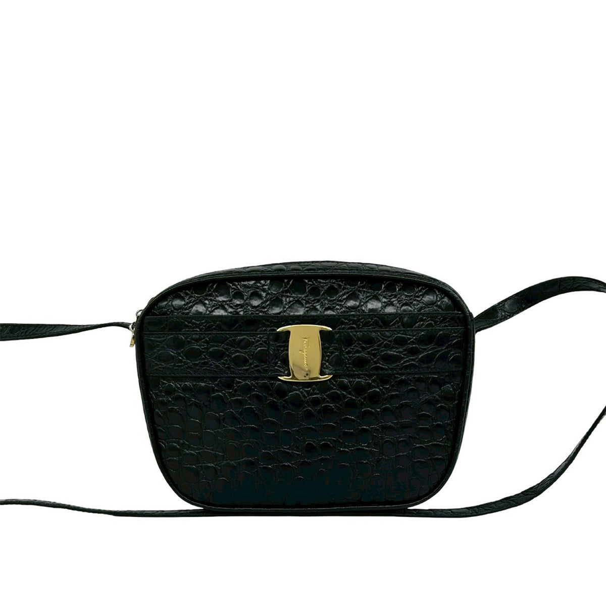 Ferragamo Croc Embossed Leather Vara Crossbody