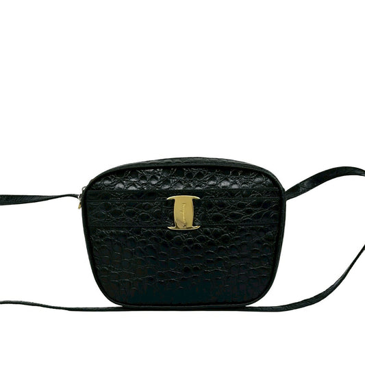 Ferragamo Croc Embossed Leather Vara Crossbody