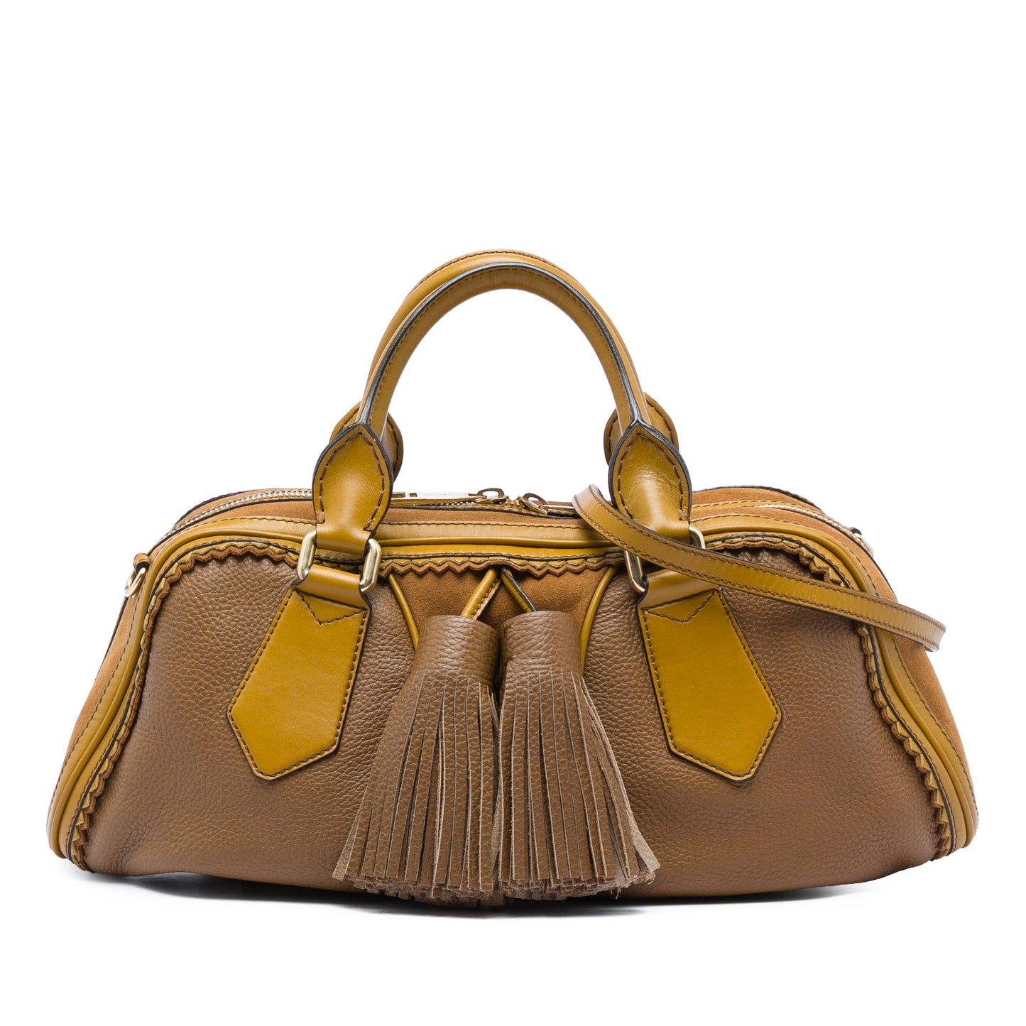 Burberry Prorsum Grained Calfskin and Suede Tassel Hedwig Satchel