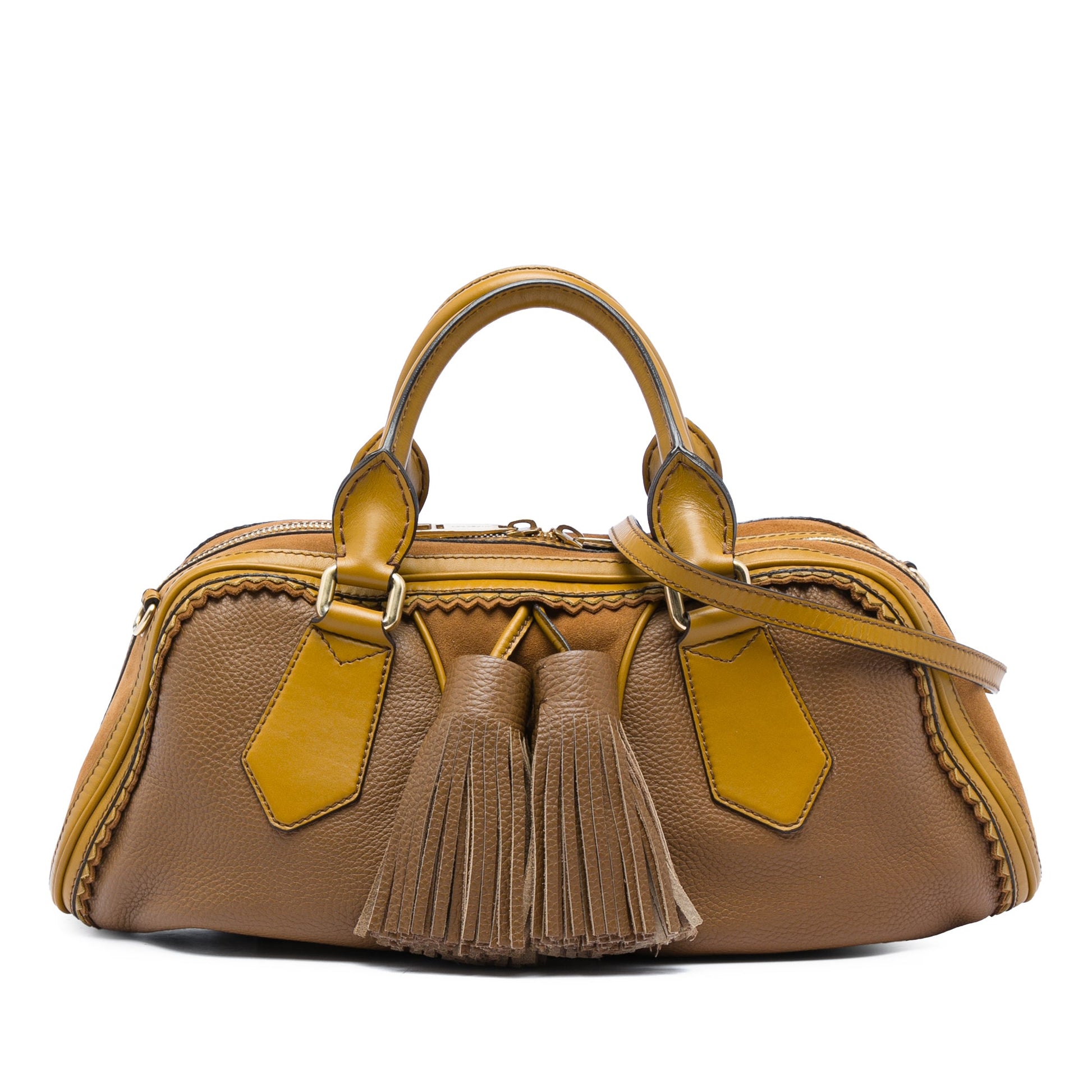 Burberry Prorsum Grained Calfskin and Suede Tassel Hedwig Satchel