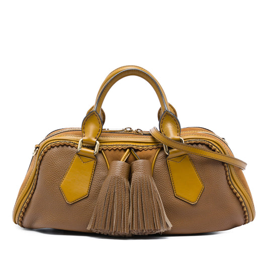 Burberry Prorsum Grained Calfskin and Suede Tassel Hedwig Satchel
