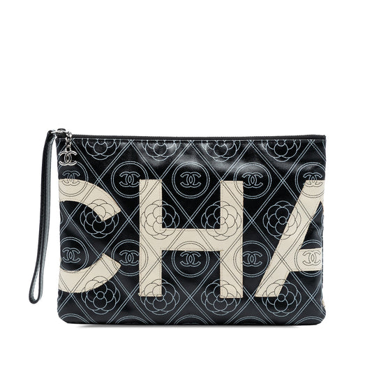 Chanel Coated Canvas Camellia Logo Wristlet Clutch