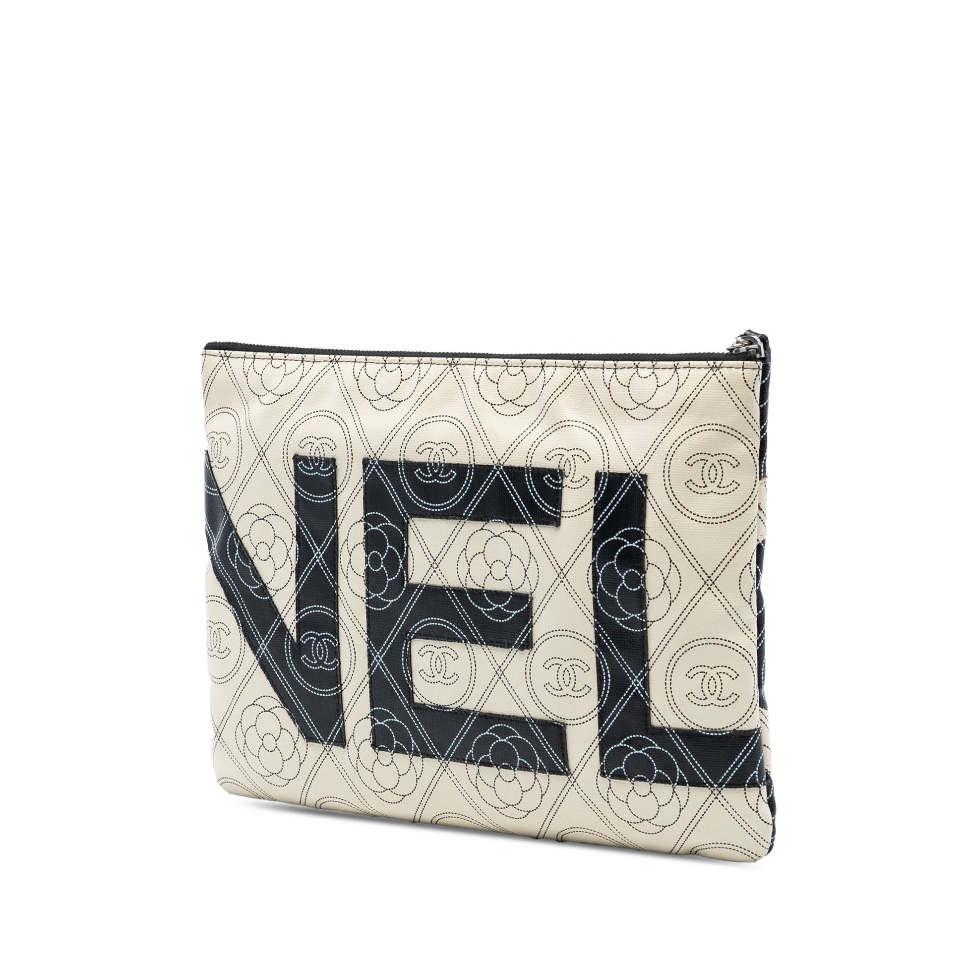 Chanel Coated Canvas Camellia Logo Wristlet Clutch