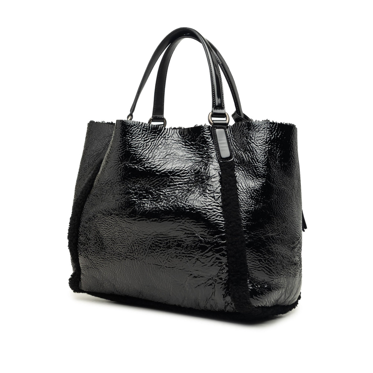 Gucci Medium Shearling Trimmed Patent Soho Cellarius Tote